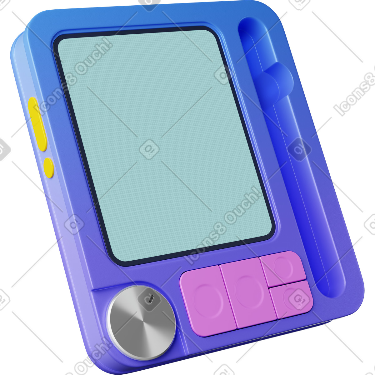 Illustration Tablet drawing board toy with knobs and shape stamp buttons dans le style 3D Plastic à télécharger aux formats PNG, SVG