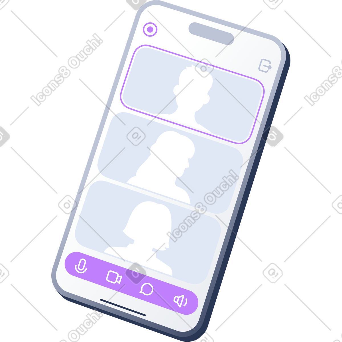 Phone with online call interface illustration in PNG, SVG