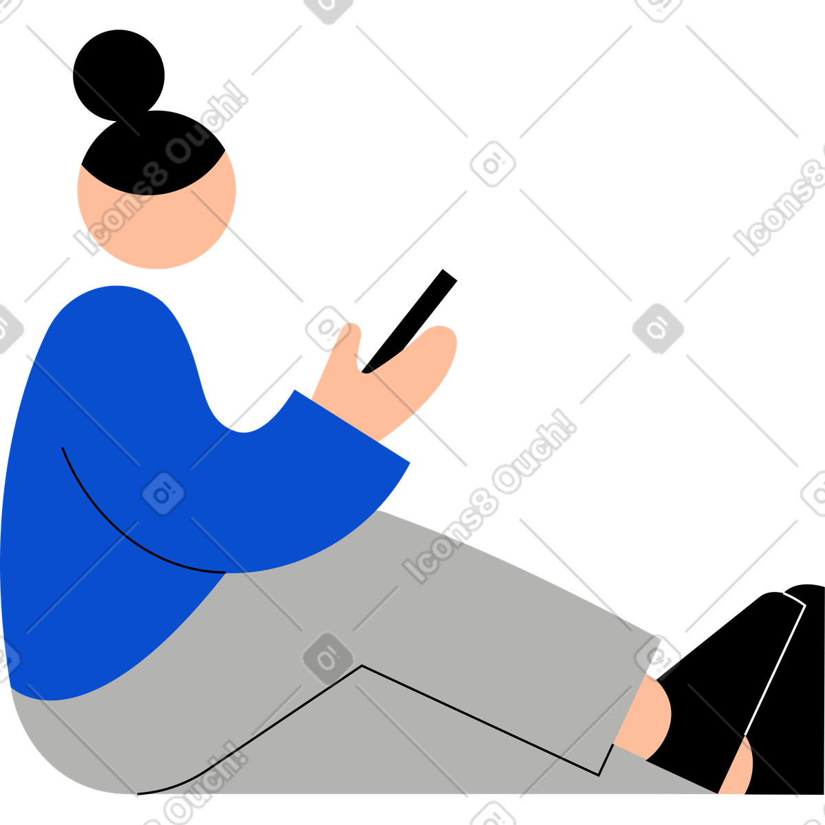 Giovane donna seduta con il telefono in mano illustrazione stile Tiny scarica PNG, SVG