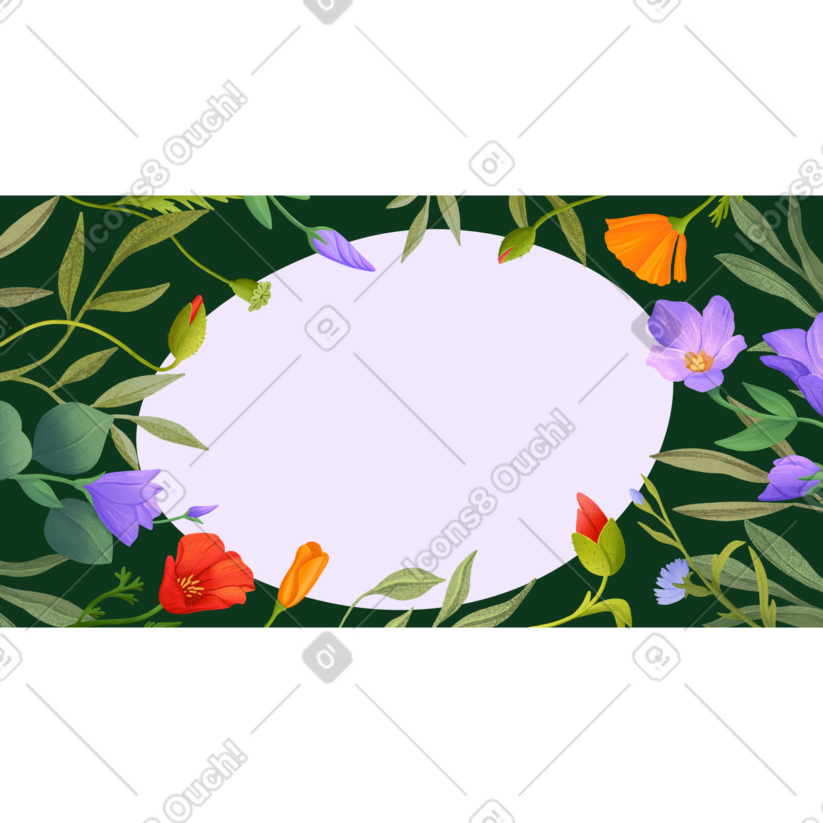 Illustration Floral border with empty center, Message layout background dans le style à télécharger aux formats PNG, SVG
