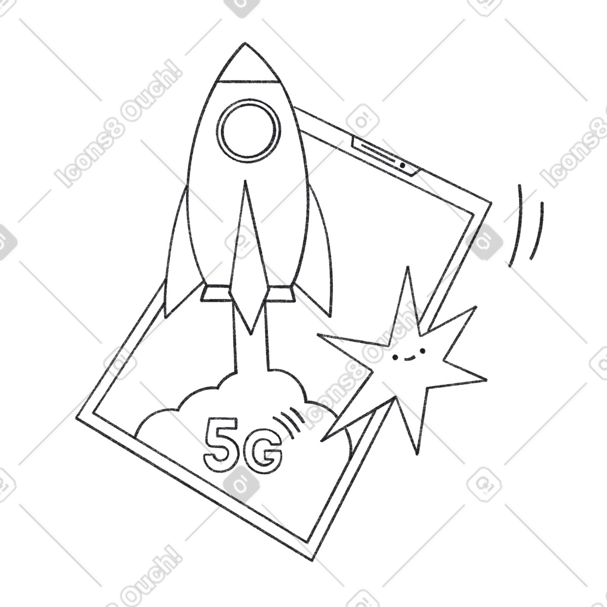 Bonbon Line スタイルの 5g モバイル インターネットはロケットのように高速です のイラストをPNG、SVG形式でダウンロード