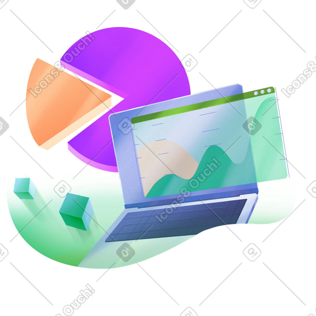 Analytical data on an open laptop illustration in PNG, SVG