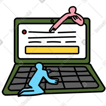 Colleagues collaborating on laptop, teamwork and digital workspace illustration in PNG, SVG