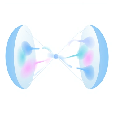 An orchestra of colorful cell components is depicted in the midst of separating during anaphase 1. Chromosomes are vividly illustrated, each appearing in distinct, gradient pastel colors, being pulled apart towards opposite poles of the cell. Spindle fibers, depicted as fine lines, extend from the centrosomes, connecting to the chromosomes. The cell membrane is subtly visible, framing the dynamic action of the separation process. A sense of movement is conveyed as the chromosomes transition away from each other in an organized manner.