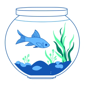 A blue betta fish with flowing fins is swimming gracefully in a white Zen-inspired aquarium. The aquarium features smooth, rounded pebbles at the bottom, providing a serene environment. A few delicate green aquatic plants are gently swaying in the water, adding a touch of life. The water is crystal clear, allowing for a full view of the betta fish as it glides through the peaceful scene.