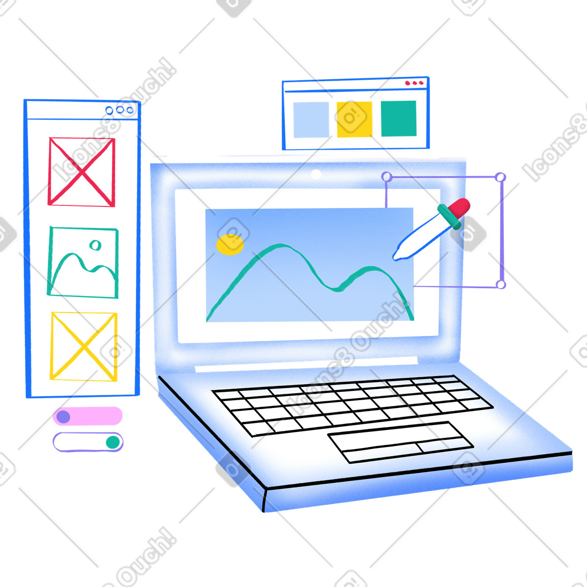 Software di progettazione grafica su laptop illustrazione in stile Bonny scarica in PNG, SVG