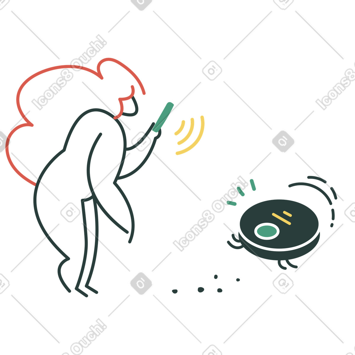 Ilustración Controlar el robot aspirador con smartphone en estilo Macaroni a descargar en PNG y SVG