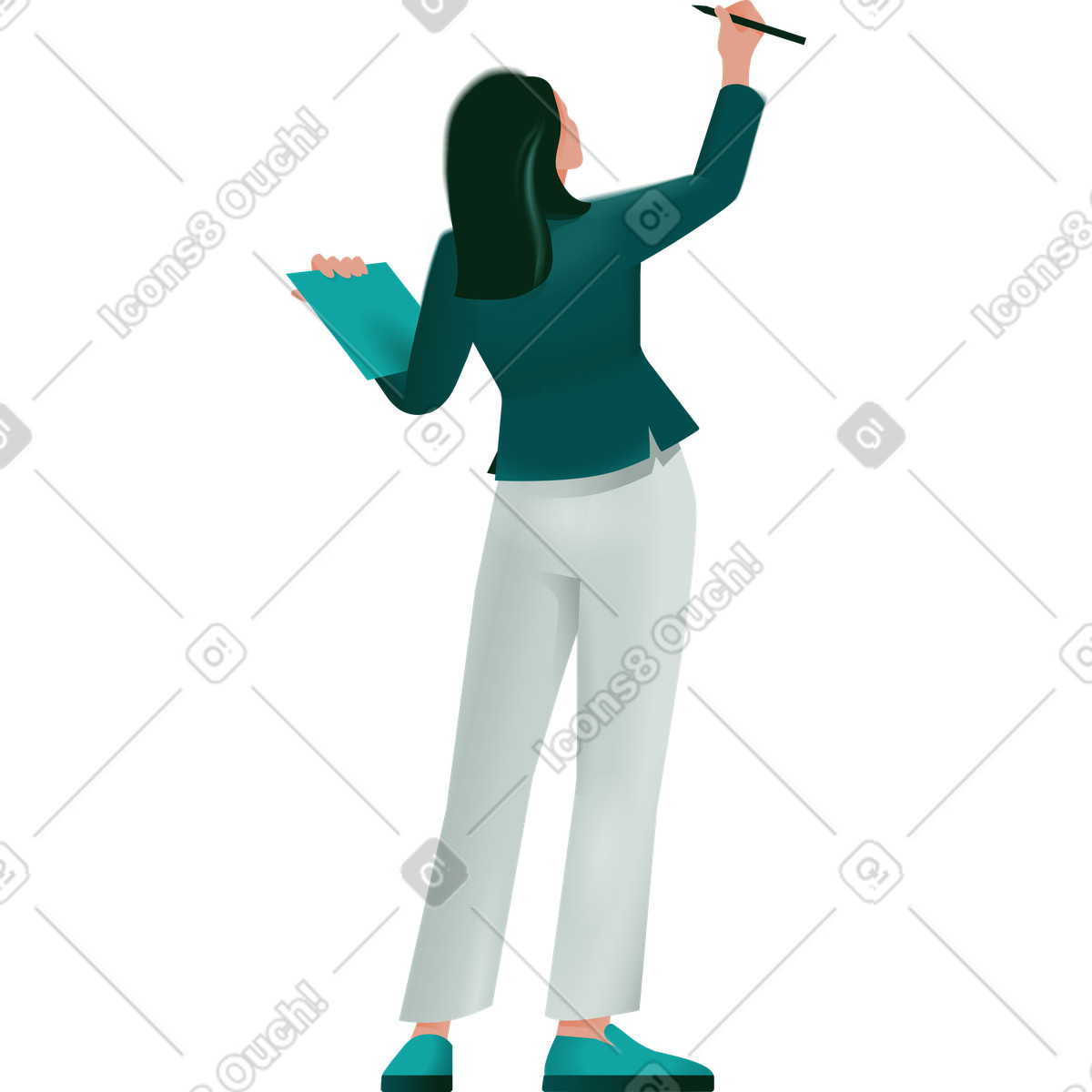 Ilustração de Vista traseira uma mulher escrevendo na parede em no estilo Office para baixar em PNG, SVG