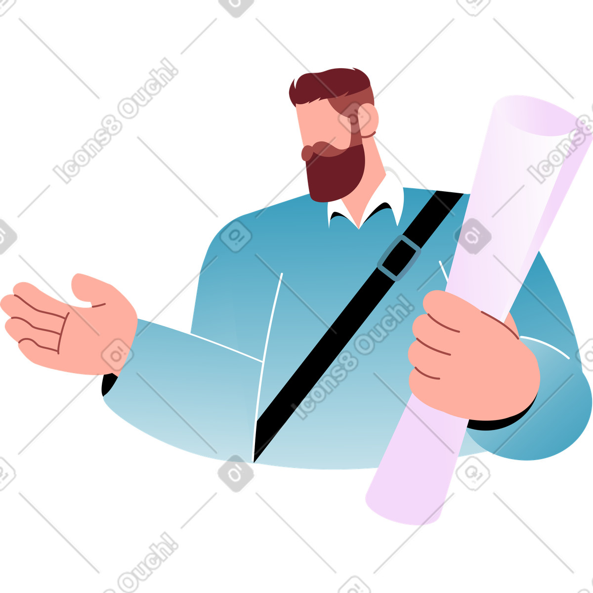 Studente maschio con un rotolo di disegni in mano illustrazione stile Airy scarica PNG, SVG