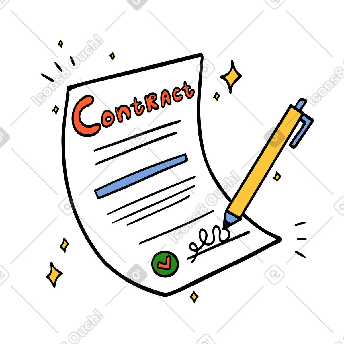 Signed contract with pen illustration in Comic style download in PNG, SVG