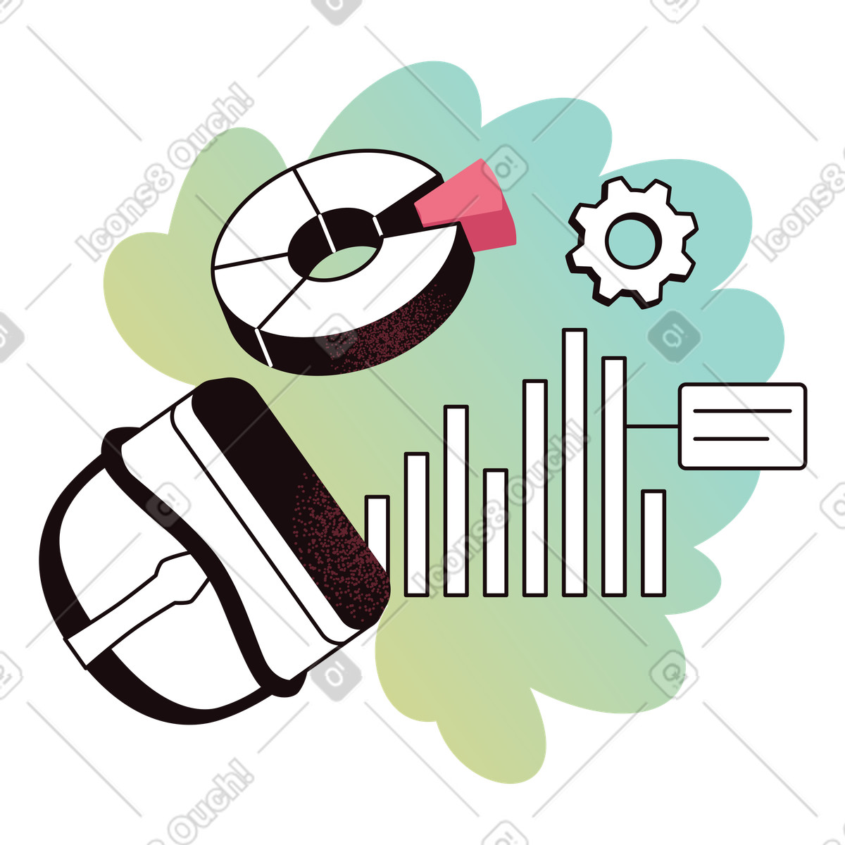 Charts and diagrams with VR headset, Immersive data visualization tools illustration in PNG, SVG