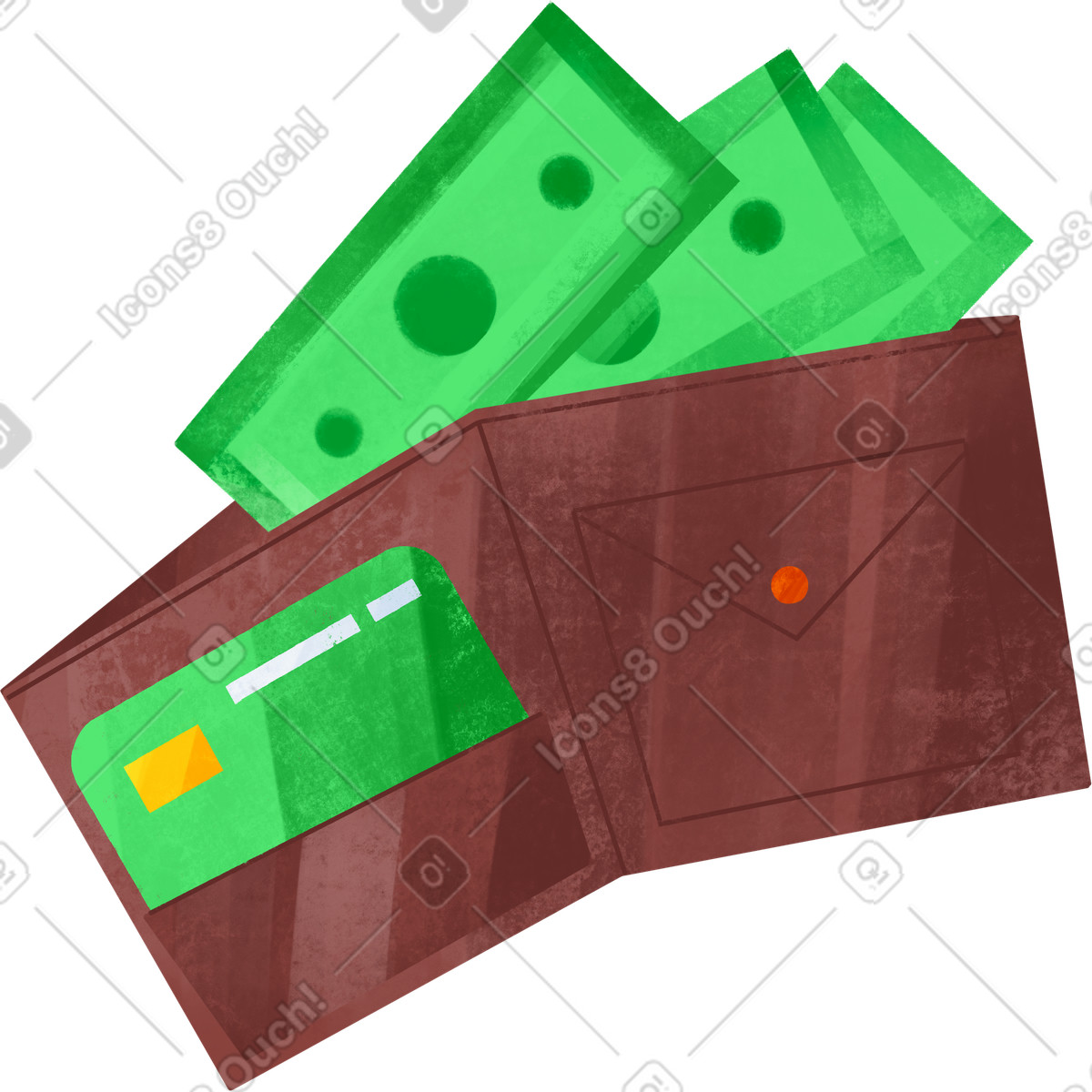 Brown wallet with banknotes and credit card illustration in Bonbon style download in PNG, SVG