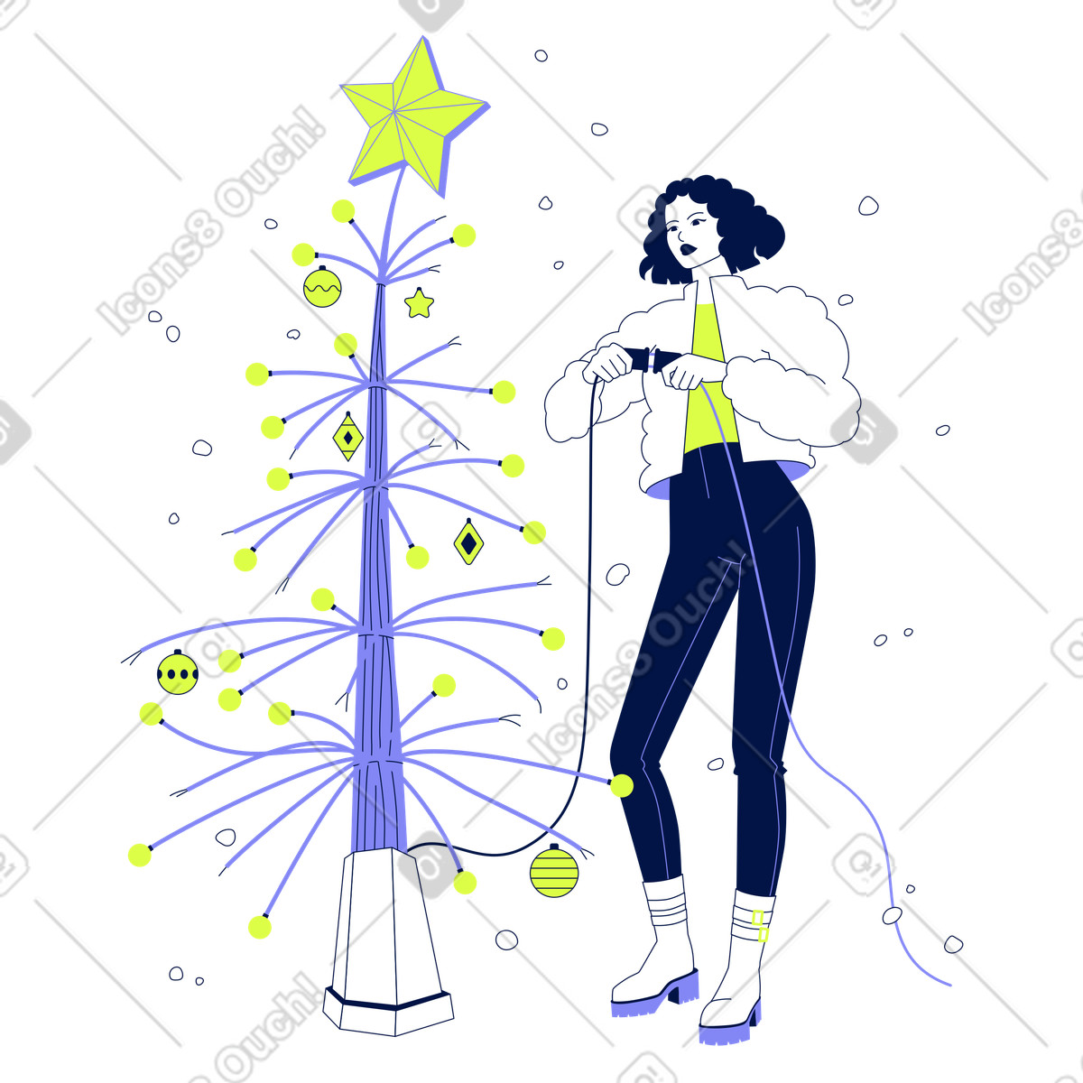 Glow 스타일의 Decorating futuristic christmas tree, modern festive season activity 일러스트레이션 PNG, SVG 다운로드