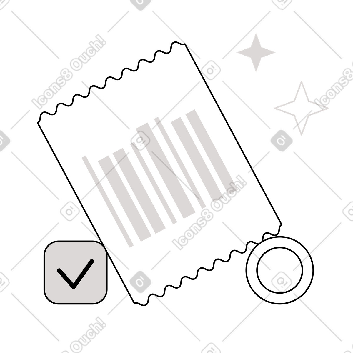 Receipt with barcode and checkmark, Completed purchase or billing process illustration in Shade style download in PNG, SVG
