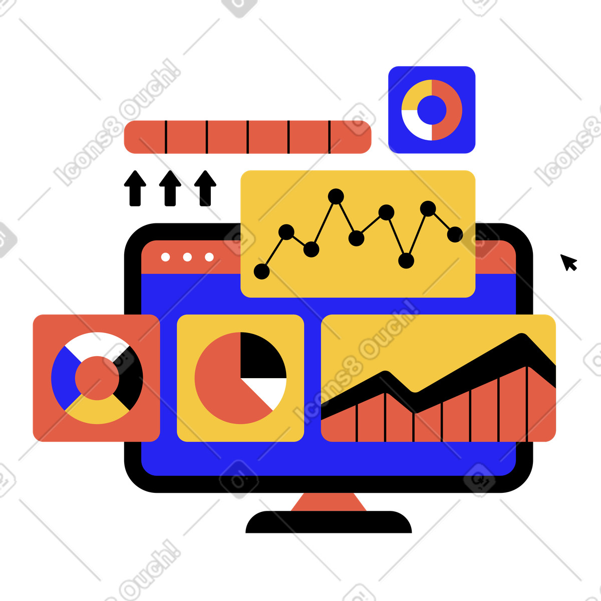 Ilustración Analytics y estadísticas en estilo Flat a descargar en PNG SVG