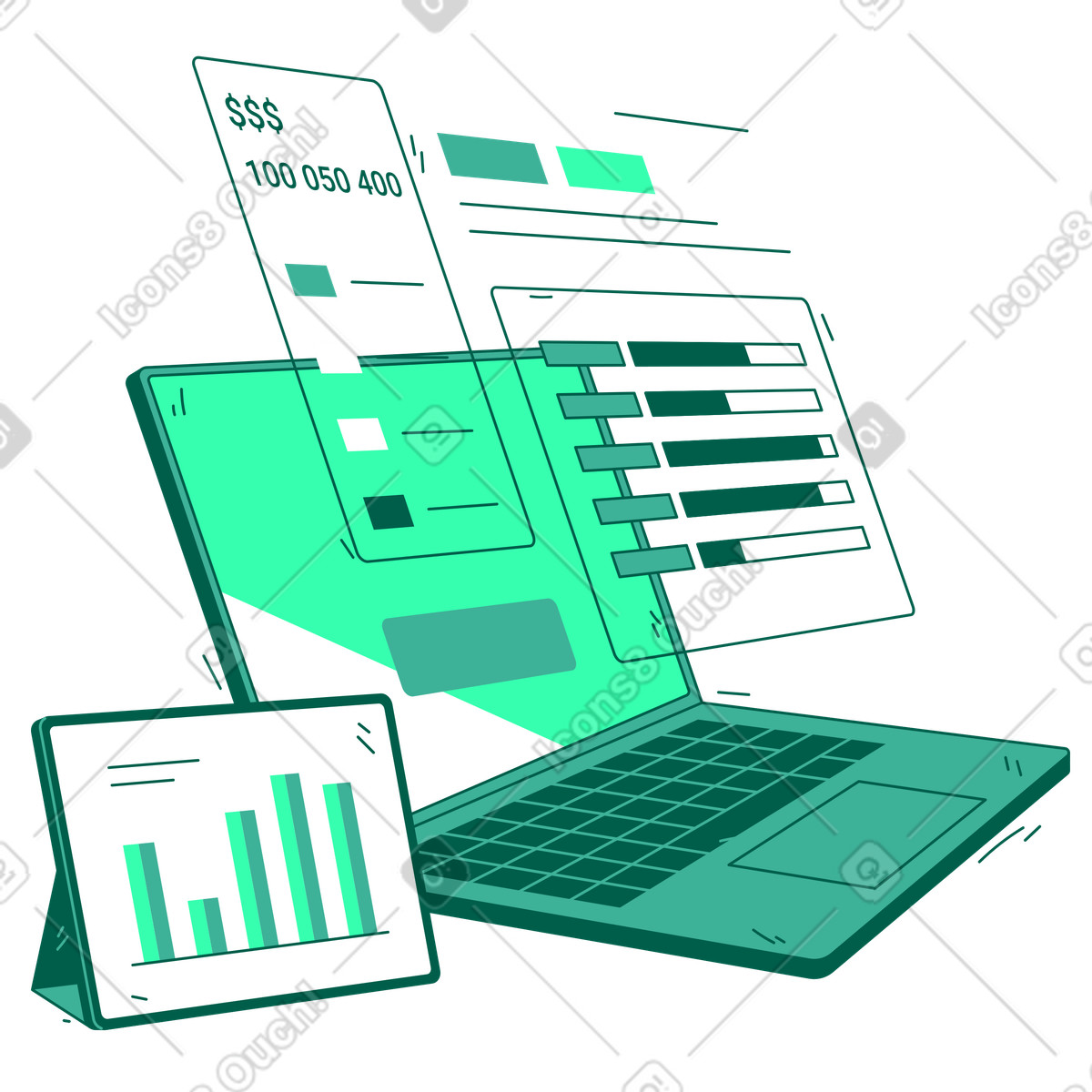 Online banking on laptop illustration clipart image displaying digital transactions PNG SVG GIF