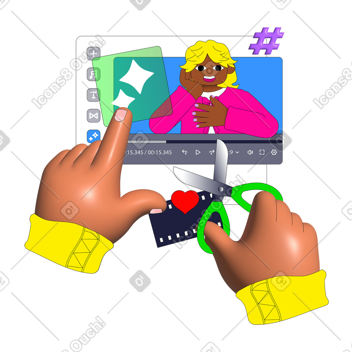 Ilustración Creación de contenido vídeo en un programa edición estilo Pop a descargar PNG y SVG