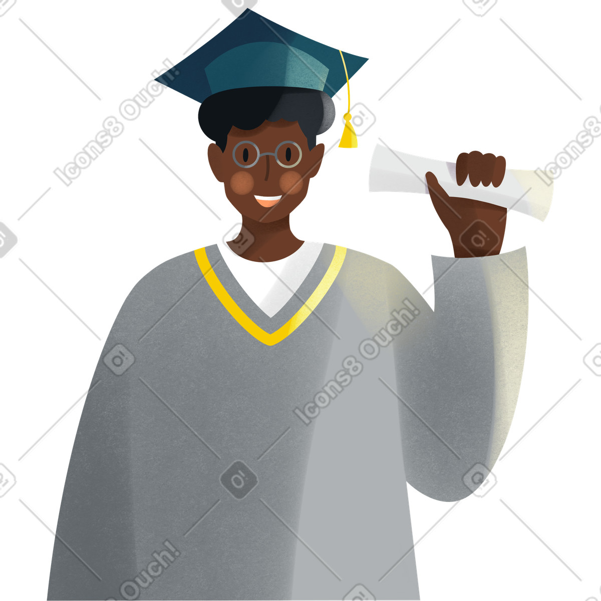 Young man in cap and gown illustration showcasing graduate clipart graphics