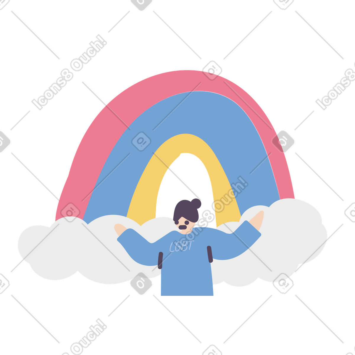 Woman standing under the rainbow illustration in Pluto style download in PNG, SVG