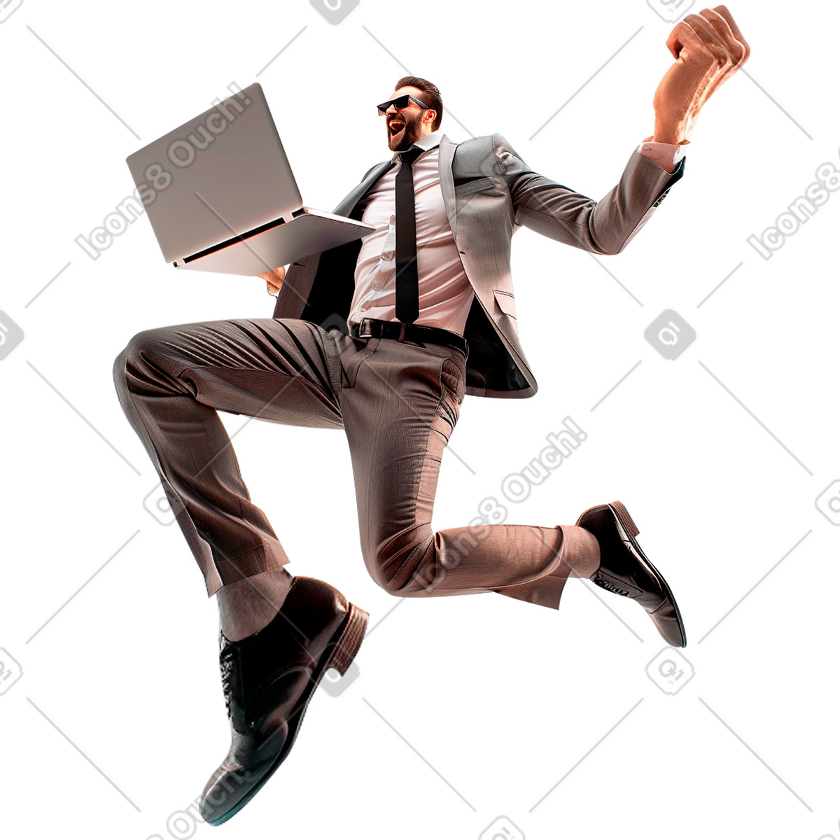 Ilustración Feliz hombre de negocios con una computadora portátil en estilo Energy a descargar en PNG y SVG