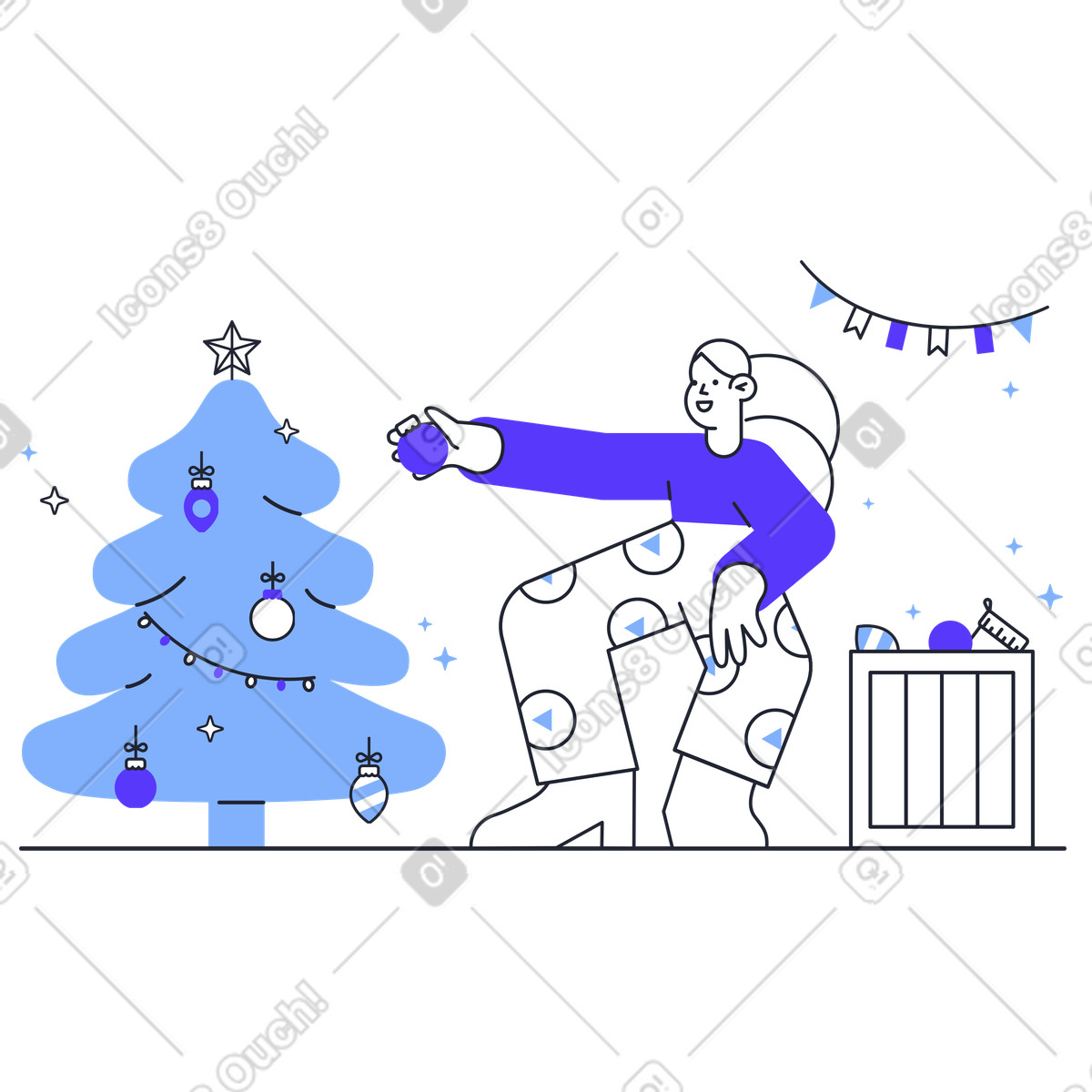 Prepairing for Christmas illustration in Pablita style download in PNG, SVG