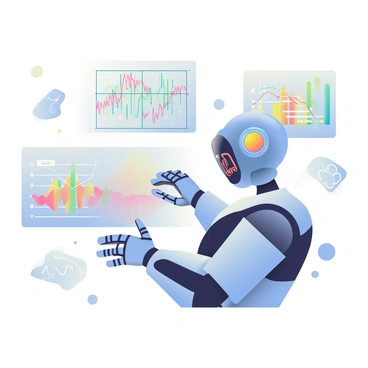 An AI robot interpreting complex EEG data patterns in a digital environment