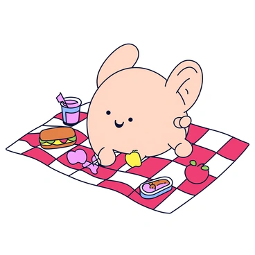 A cheerful scene of a human ear surrounded by other facial features, having a picnic.