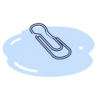 A shiny metal paperclip is resting on the surface of clear water. The water has gentle ripples surrounding the paperclip, illustrating the concept of surface tension. The paperclip is slightly bent, showcasing its classic shape, and the reflection of light on the water adds a subtle sparkle. The background is simple, allowing the focus to remain on the paperclip and the water surface.