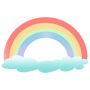 A large rainbow arches across the sky with distinct bands of color, each band symbolizing a different emotion. The top band is a vibrant red, representing passion, followed by an orange band that signifies enthusiasm. Next is a bright yellow band, symbolizing happiness, then a soothing green band representing tranquility. After that, there is a deep blue band embodying sadness, and finally, a purple band at the bottom that represents spirituality. Below the rainbow, a lush, grassy field stretches out, enhancing the colorful display in the sky. Soft pastel gradient colors fill the entire scene, blending harmoniously together.