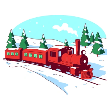 A holiday express train winding through a snowy landscape, each stop a day of advent