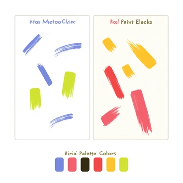 A digital canvas split into two equal sections, showcasing a side-by-side comparison of different brush effects in Krita. On the left side, a vibrant watercolor effect is displayed with soft, blended edges in shades of blue and green. On the right side, a bold oil paint effect is presented, featuring thick, textured strokes in rich reds and yellows. Various brush strokes and patterns are scattered across the canvas, demonstrating the unique characteristics of each brush type used. A set of Krita palette colors is positioned at the bottom, highlighting the versatility of the brush effects.