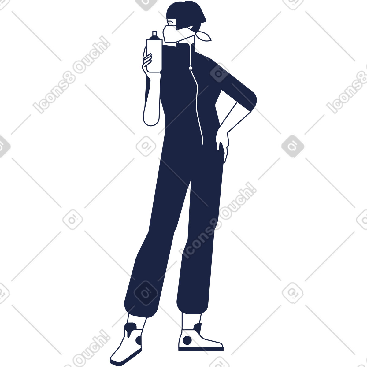 Ilustración Artista de graffiti femenino con lata pintura en la mano estilo Urban Line a descargar PNG y SVG