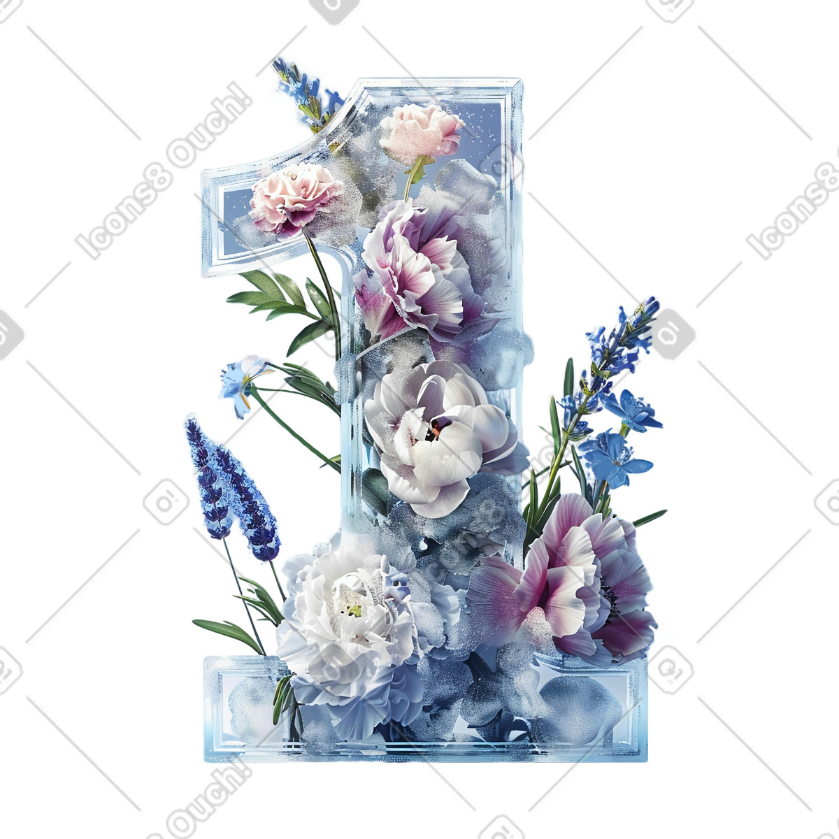 带花的冰号插图，PNG、SVG格式