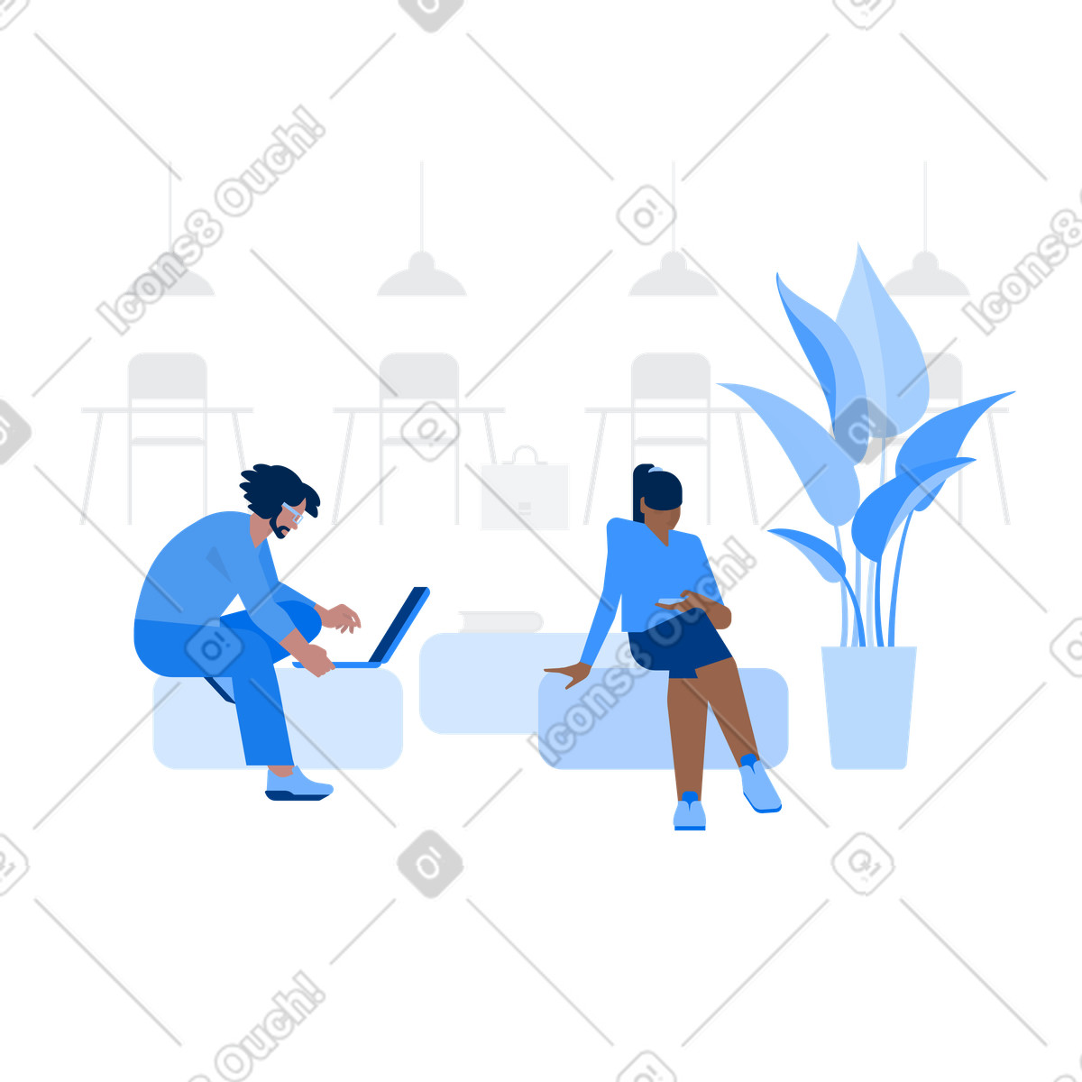L'uomo e la donna lavorano nello spazio di coworking illustrazione in stile Urban scarica in PNG, SVG
