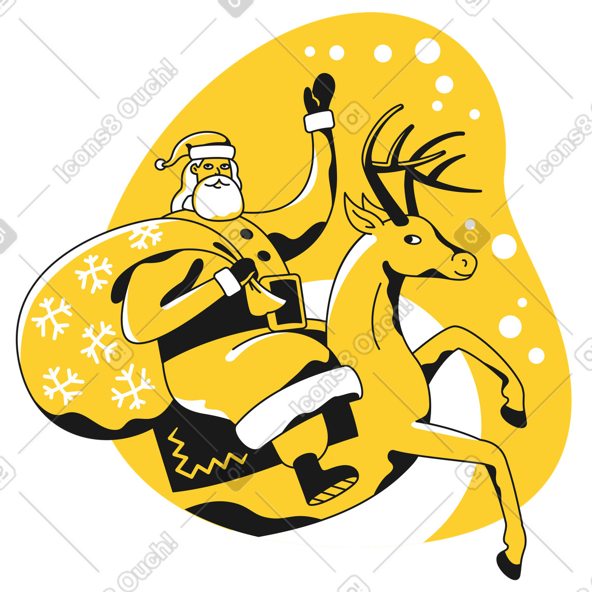 Illustration Le père noël fait signe et chevauche un cerf dans style Taxi à télécharger aux formats PNG, SVG