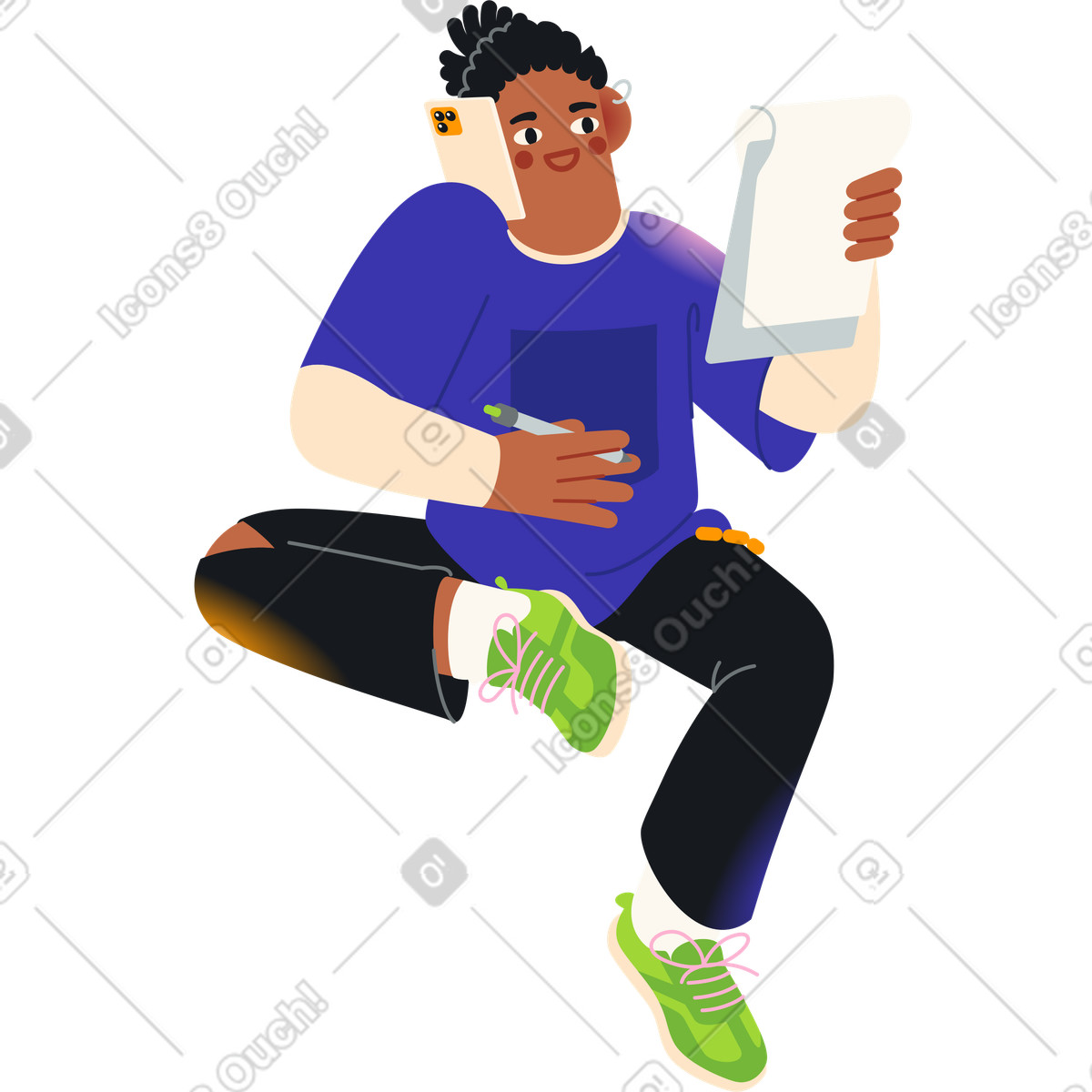 Ilustração de Homem conversando por telefone e fazendo anotações em seu caderno no estilo Fizzy para baixar PNG, SVG