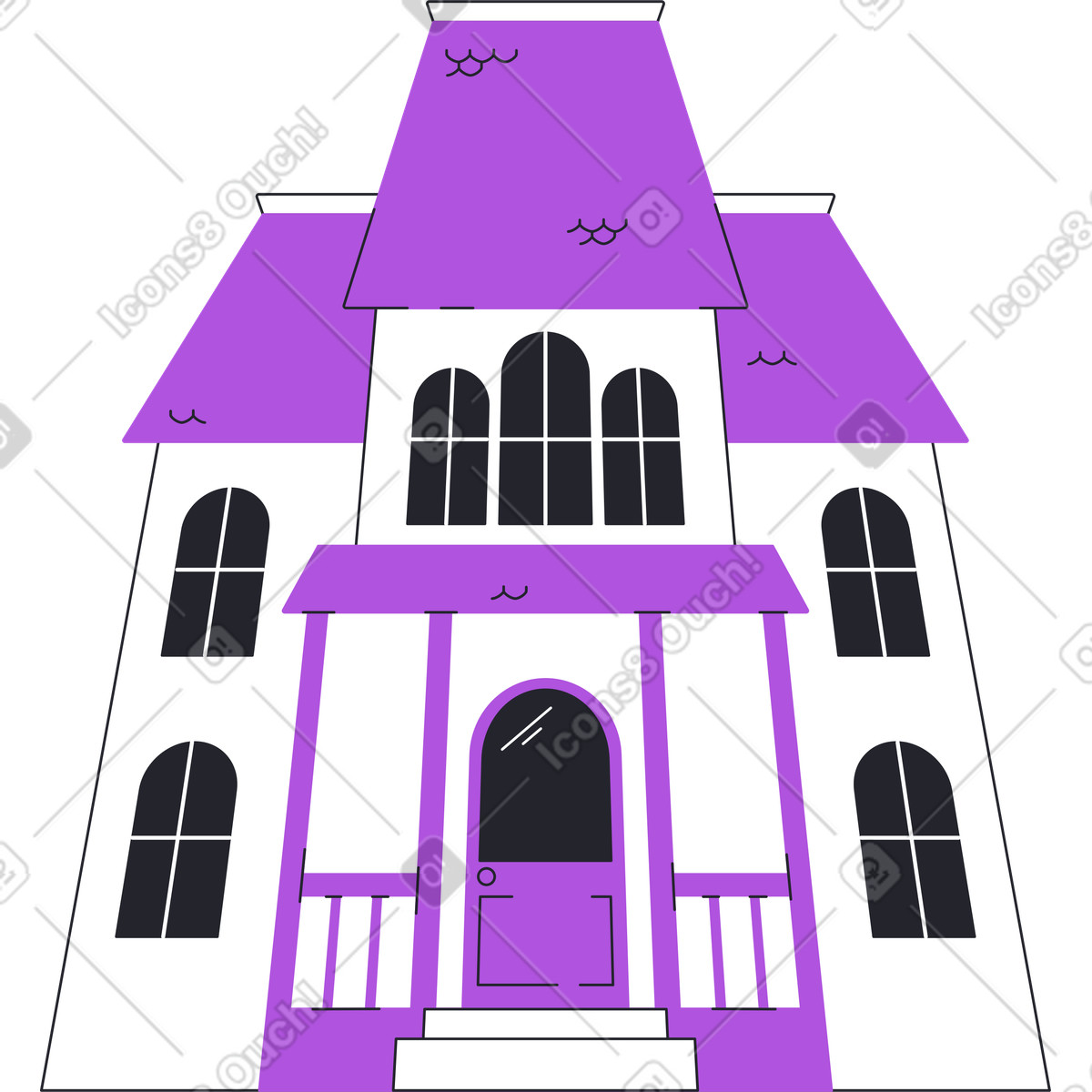 Big white house with darl purple roof illustration in Grapy style download in PNG, SVG