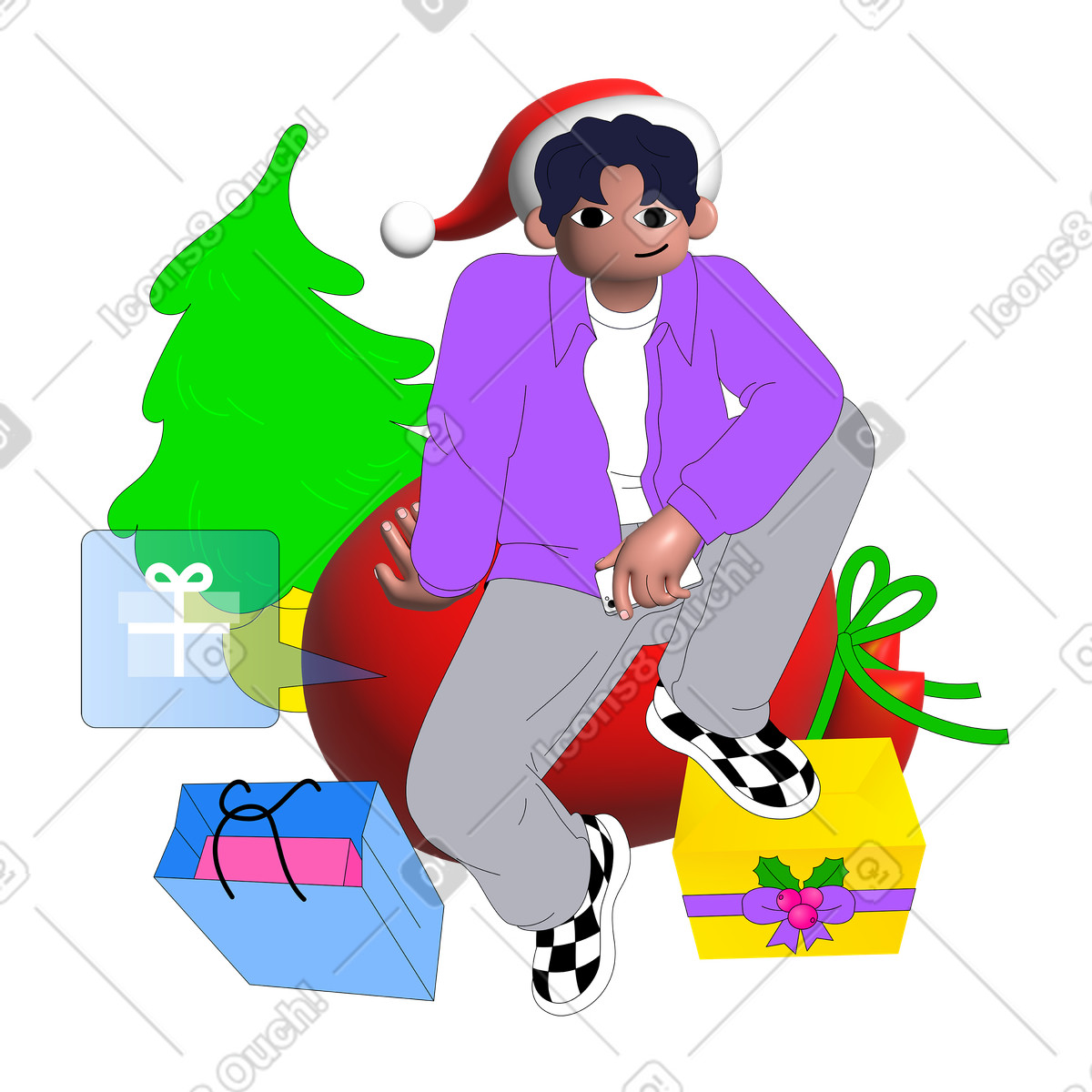Young man preparing to give Christmas gifts illustration in Pop style download in PNG, SVG