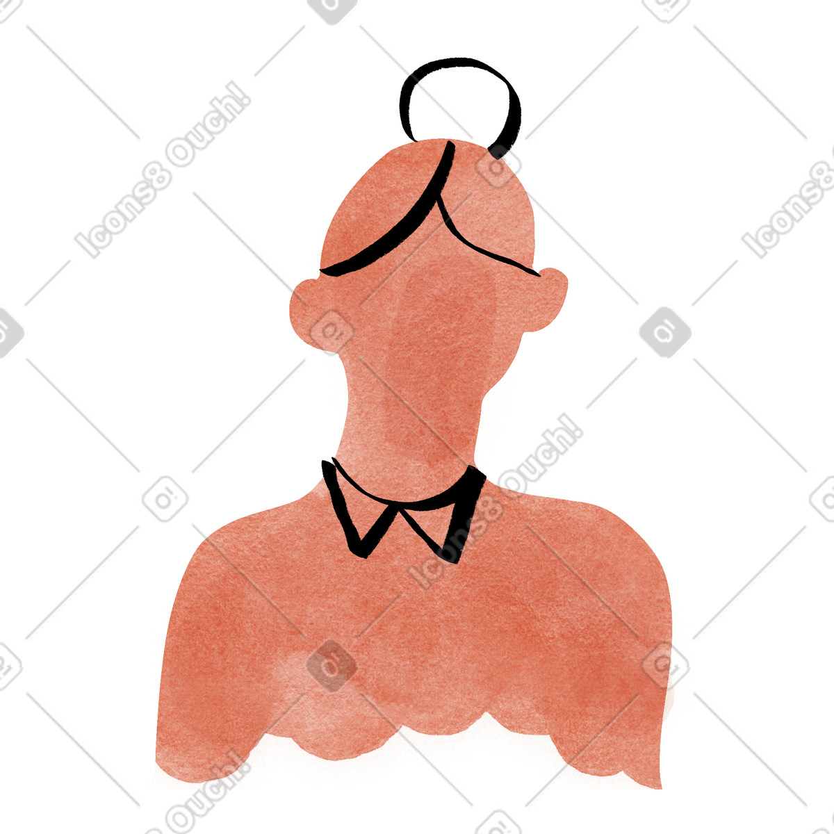 Woman with hair bun and collar, Faceless person or user placeholder illustration in Hand-drawn animation style download in PNG, SVG