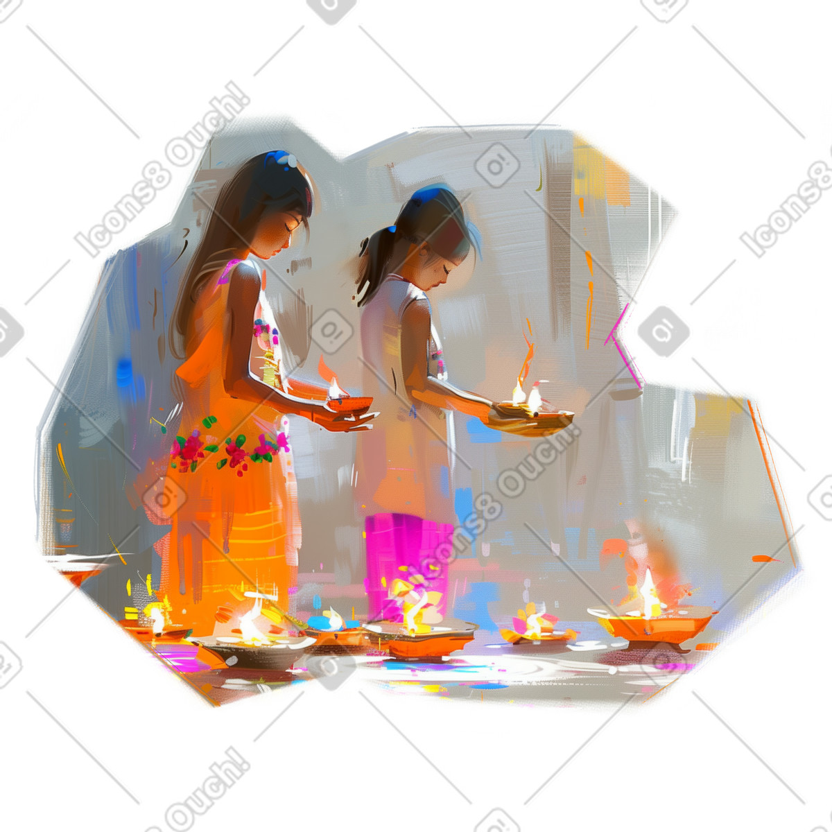 Oil painting of diwali festival illustrazione in stile Pictorial scarica in PNG, SVG