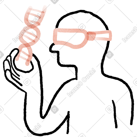 Genetic scientist with protective glasses examining spiral dna structure