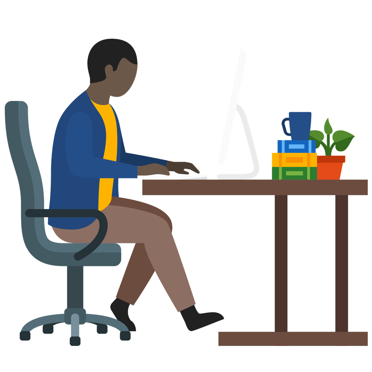 Man office worker using computer illustration in Fogg style download in PNG, SVG