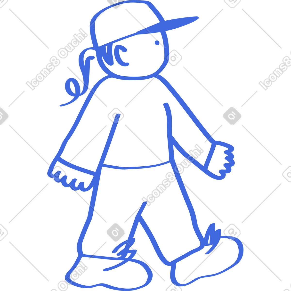 Ilustração de Pedestrian striding ahead with baseball cap and loose clothing em no estilo Ballpoint Pen para baixar em PNG, SVG