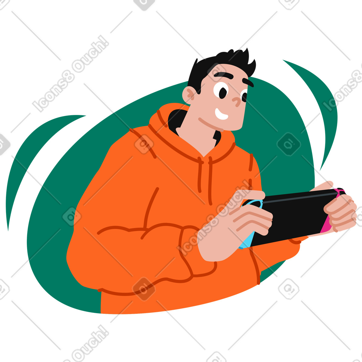 Illustration Jeune homme jouant sur une console portable dans le style Active à télécharger aux formats PNG, SVG