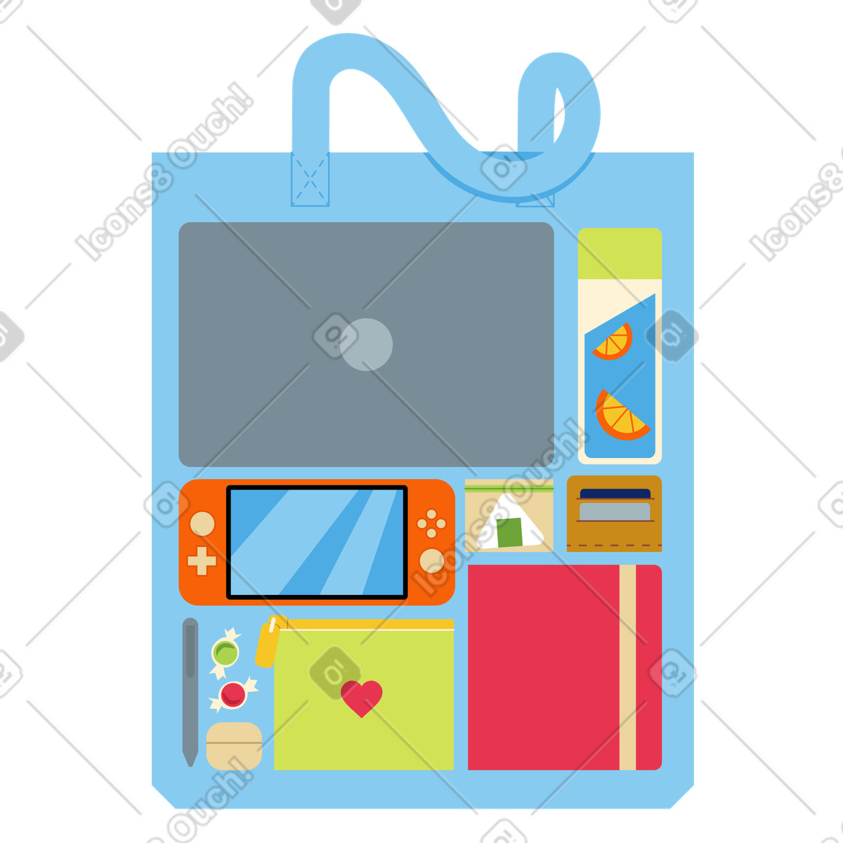 Items in the tote bag illustration Catchy style download PNG, SVG