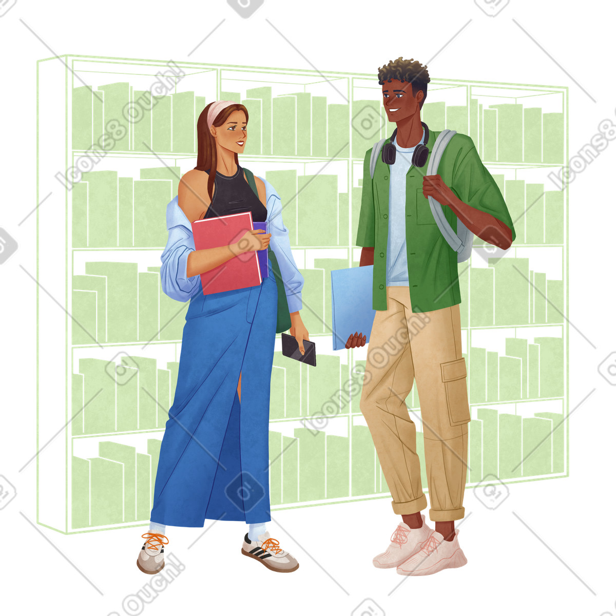 People talking in library illustrazione stile Lifestyle scarica PNG, SVG
