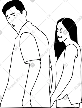 젊은 남자가 뭔가를 보고 있고 그의 여자친구는 화를 내고 있다 PNG, SVG