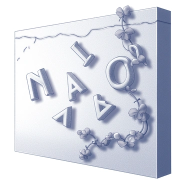 A textured wall covered in creeping vines. The vines have a variety of leaves, some shaped like letters of the alphabet. The leaves intertwine and climb along the surface, creating a natural pattern. The wall’s surface features cracks and rough textures, adding depth to the scene. The overall composition emphasizes the unique shapes of the letter-like leaves as they blend with the wall’s structure.