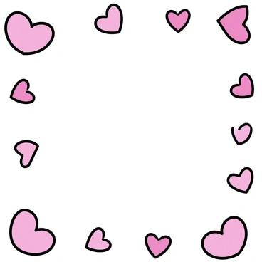 A minimalistic drawing of a romantic border composed of scattered rose petals. The petals are in various shades of pink and red, arranged in a gentle, flowing pattern around the edges of the image. Each petal is distinctly shaped, showcasing a smooth, soft texture. The background is left clear to emphasize the vibrant colors of the rose petals.