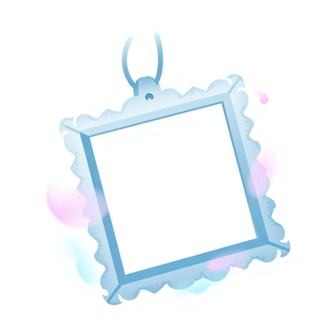 A close-up of a tiny picture frame pendant hanging on a delicate necklace chain. The pendant is adorned with intricate detailing around the edges, reflecting light softly. The background features a gradient of pastel colors, creating a gentle and harmonious atmosphere. The chain appears fine and elegant, complementing the pendant's size. The picture frame itself is empty, inviting a sense of mystery and potential for personal memories.